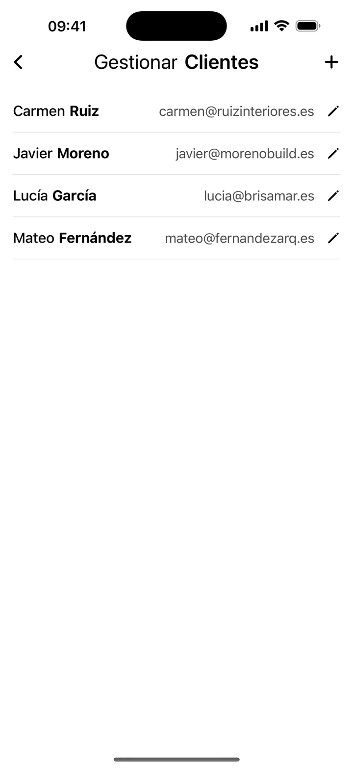 Captura de la app con datos de ejemplo ficticios