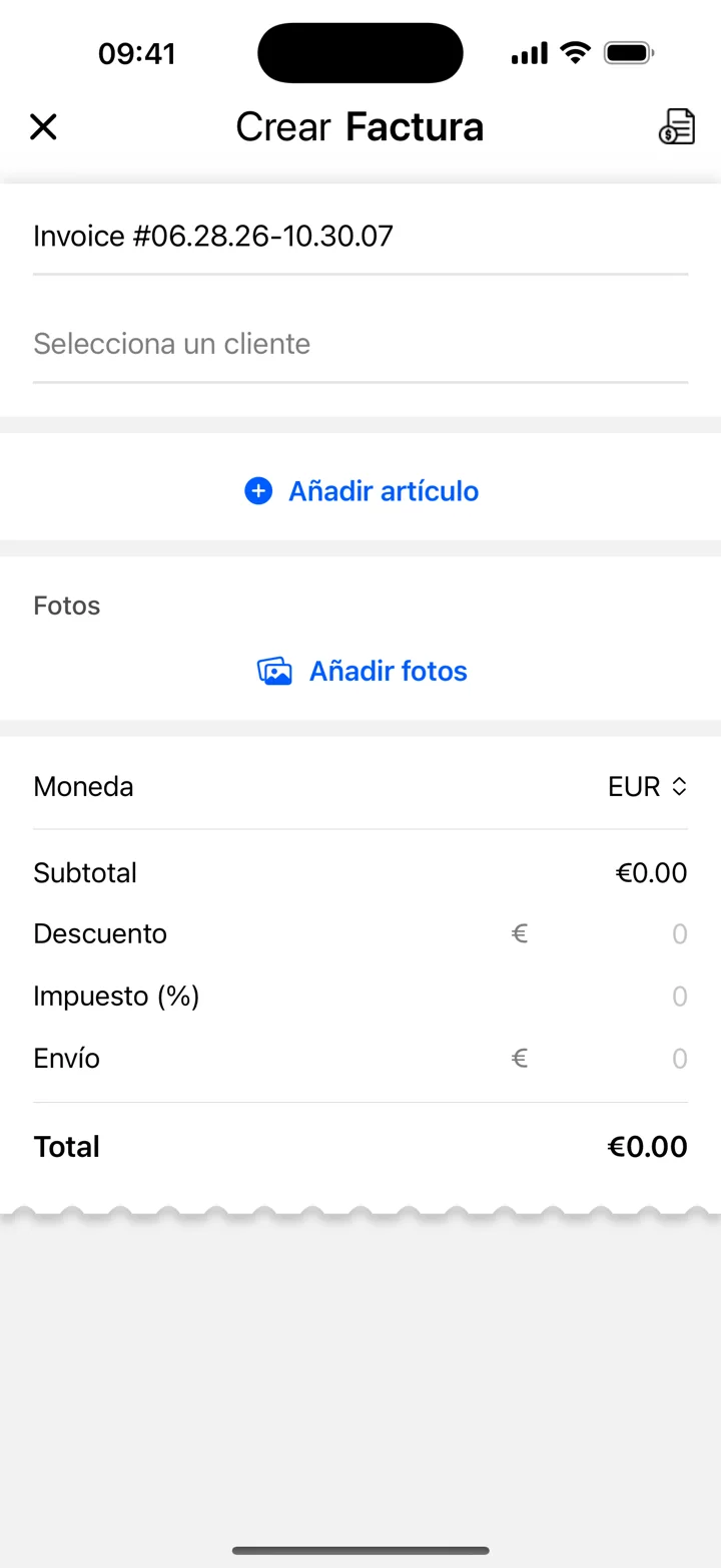 Captura de la app con datos de ejemplo ficticios